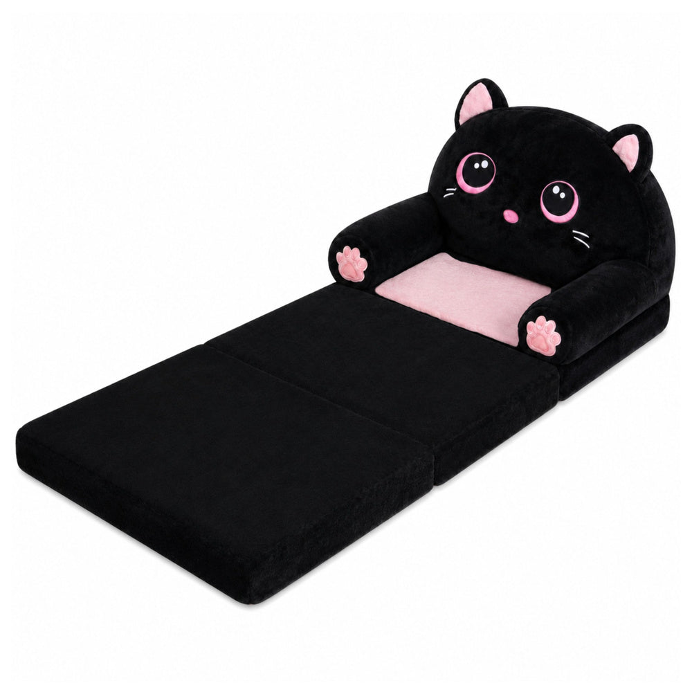 Reclining Armchair Sofa Couch Kitten 2in1 For Children Soft Plush Black