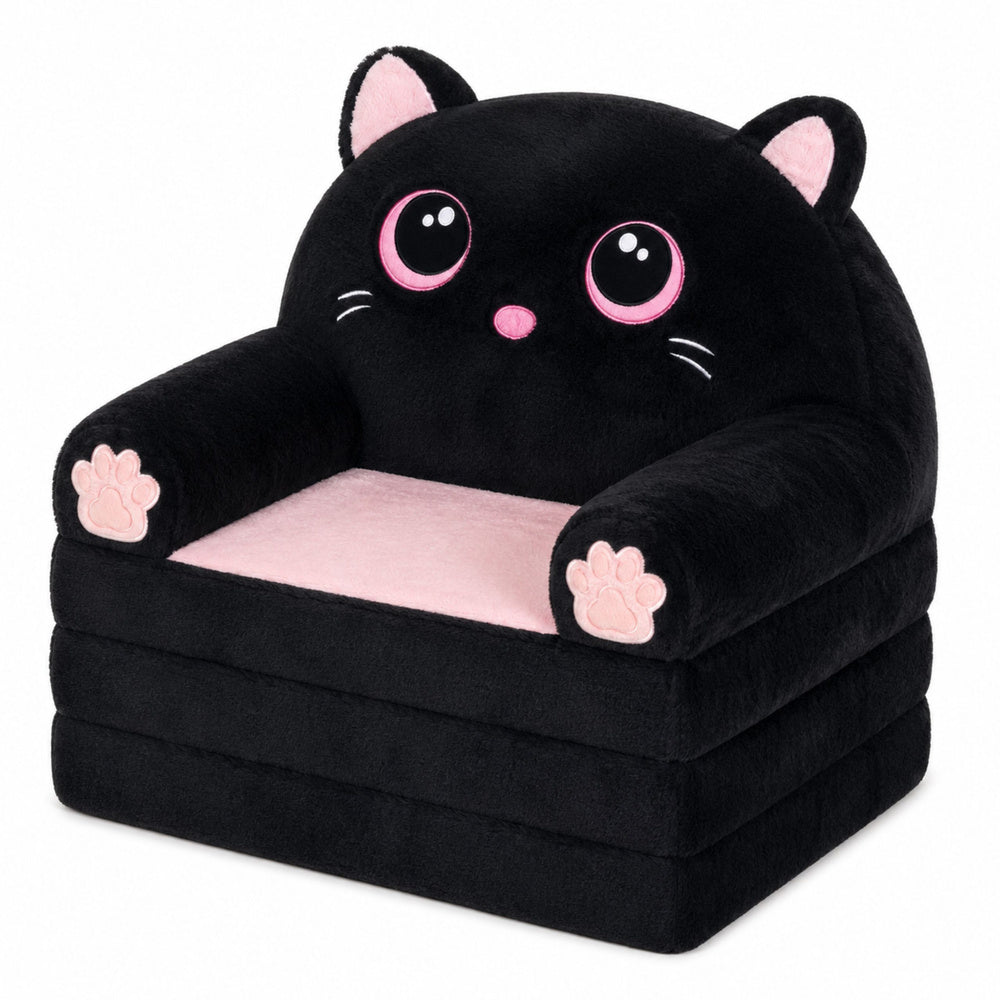 Reclining Armchair Sofa Couch Kitten 2in1 For Children Soft Plush Black