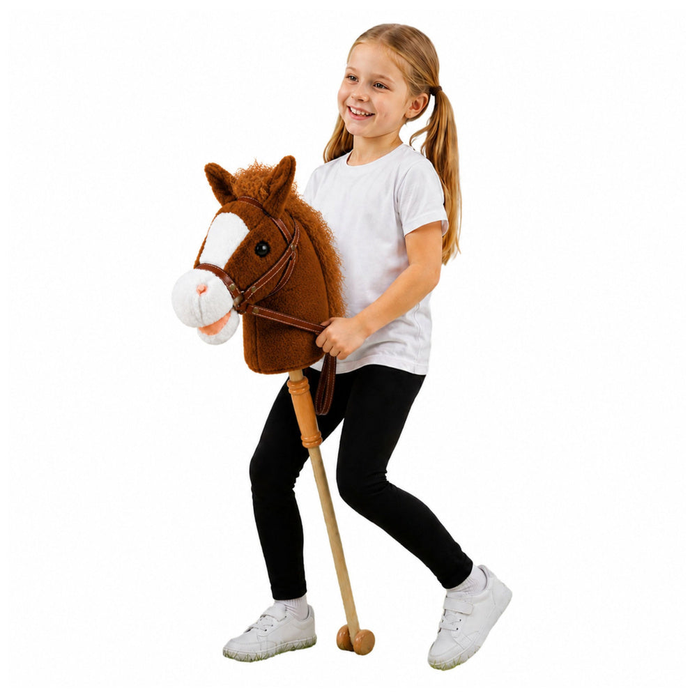 Hobby Horse Stick Horse Head Galloping Neighing Sounds Brown 100 cm