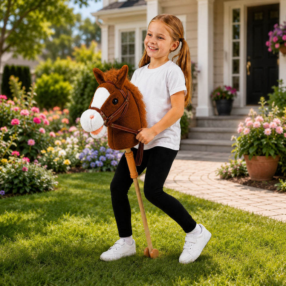 Hobby Horse Stick Horse Head Galloping Neighing Sounds Brown 100 cm