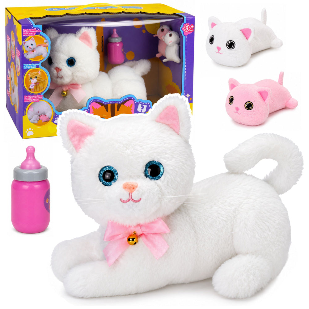 Interactive Kitten with Bottle and Little Sounds Melodies Recording White