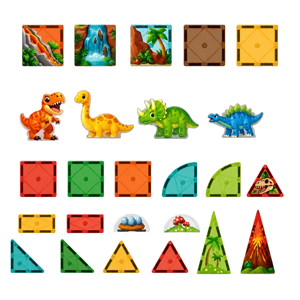 Magnetic Construction Blocks Dinosaurs Volcano Colorful 31 pcs.