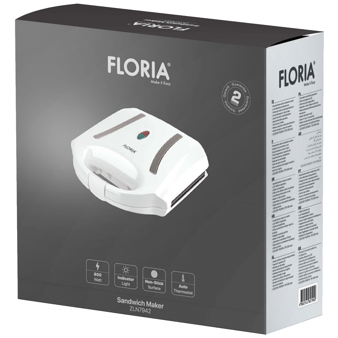 Floria Sendvič Toster, LED indikator, 800 W, crna - ZLN7941