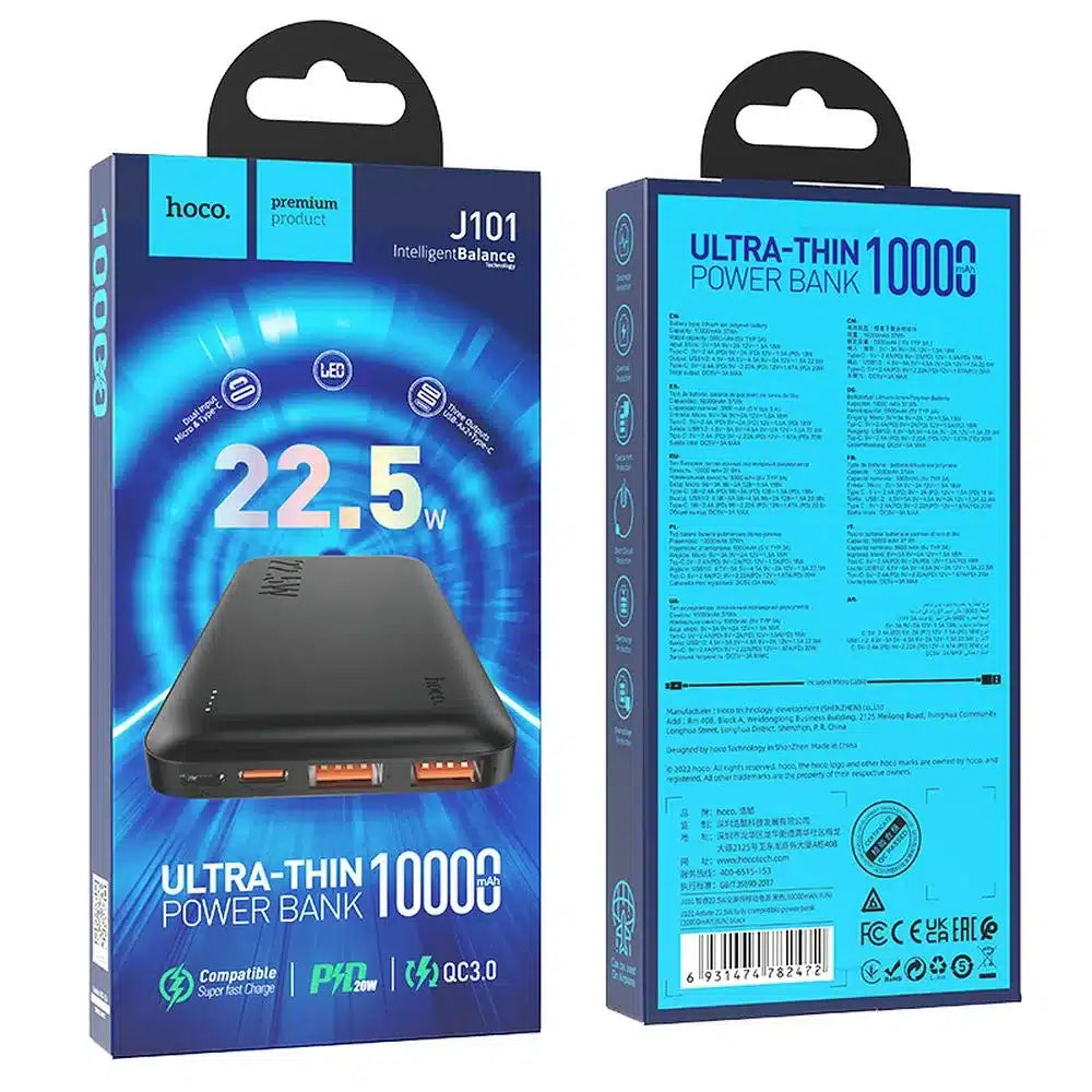 HOCO power bank 10000mAh PD QC 3A 22.5W J101 crni