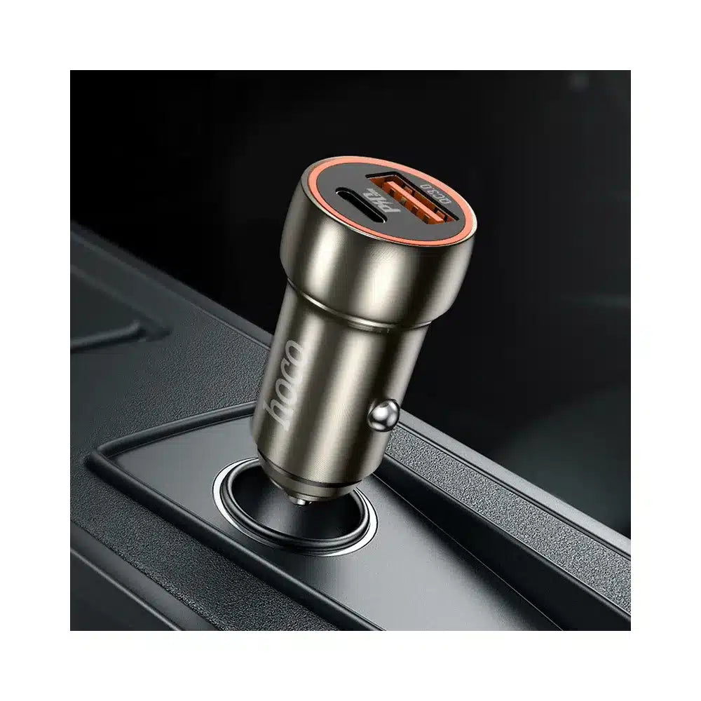 HOCO auto punjač Type C + USB QC3.0 Power Delivery 20W Z46A metalno sivi