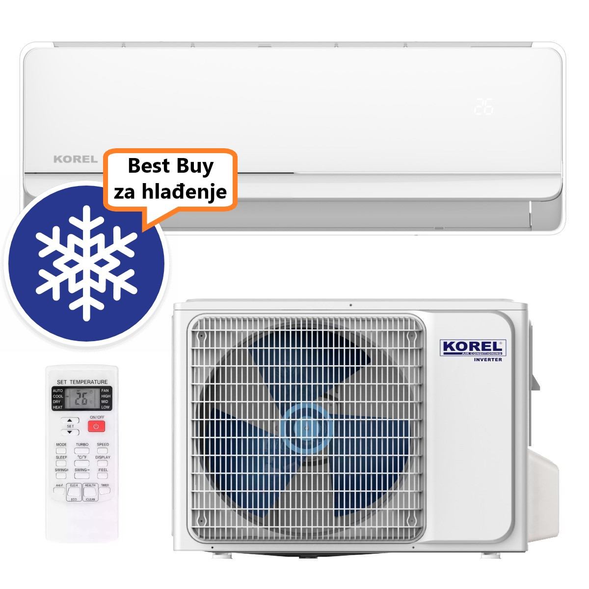 KOREL KLIMA UREĐAJ 3,4kW KSAFW-12DCE - FORWARD, za prostor do 35m2, A++ energetska klasa, Wi-Fi, R32