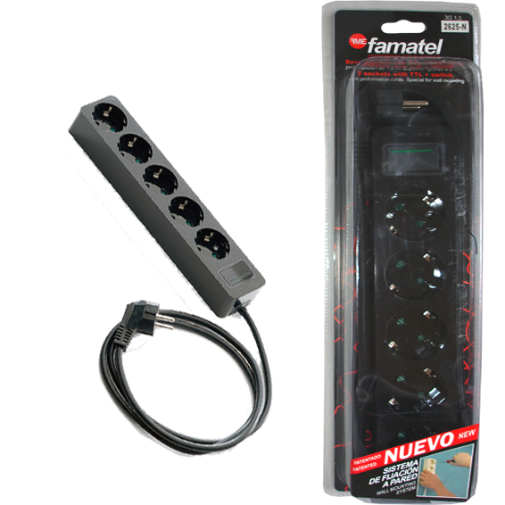 Famatel Produžni kabel 5 utičnica, 1.5m, prekidač, crni, 1.5mm² - 2625-N