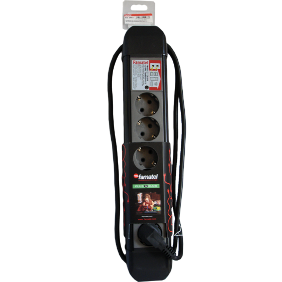 Famatel Produžni kabel 6 utičnica, 1.5m, prekidač, crni, 1.5mm² - 23612