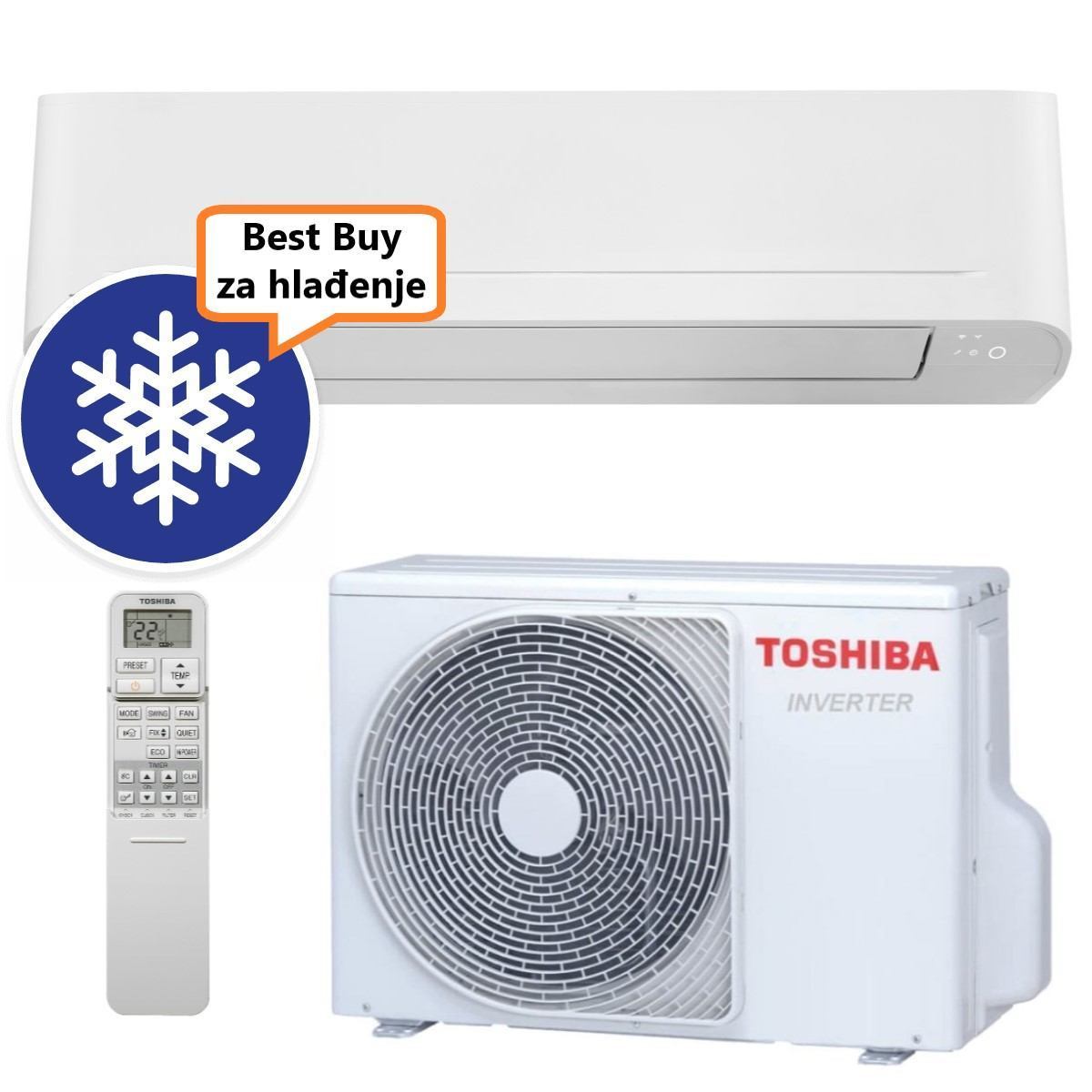TOSHIBA KLIMA UREĐAJ 2,5kW RAS-B10E2KVG-E/RAS-10E2AVG-E - Seiya, do 25m2, A++, R32