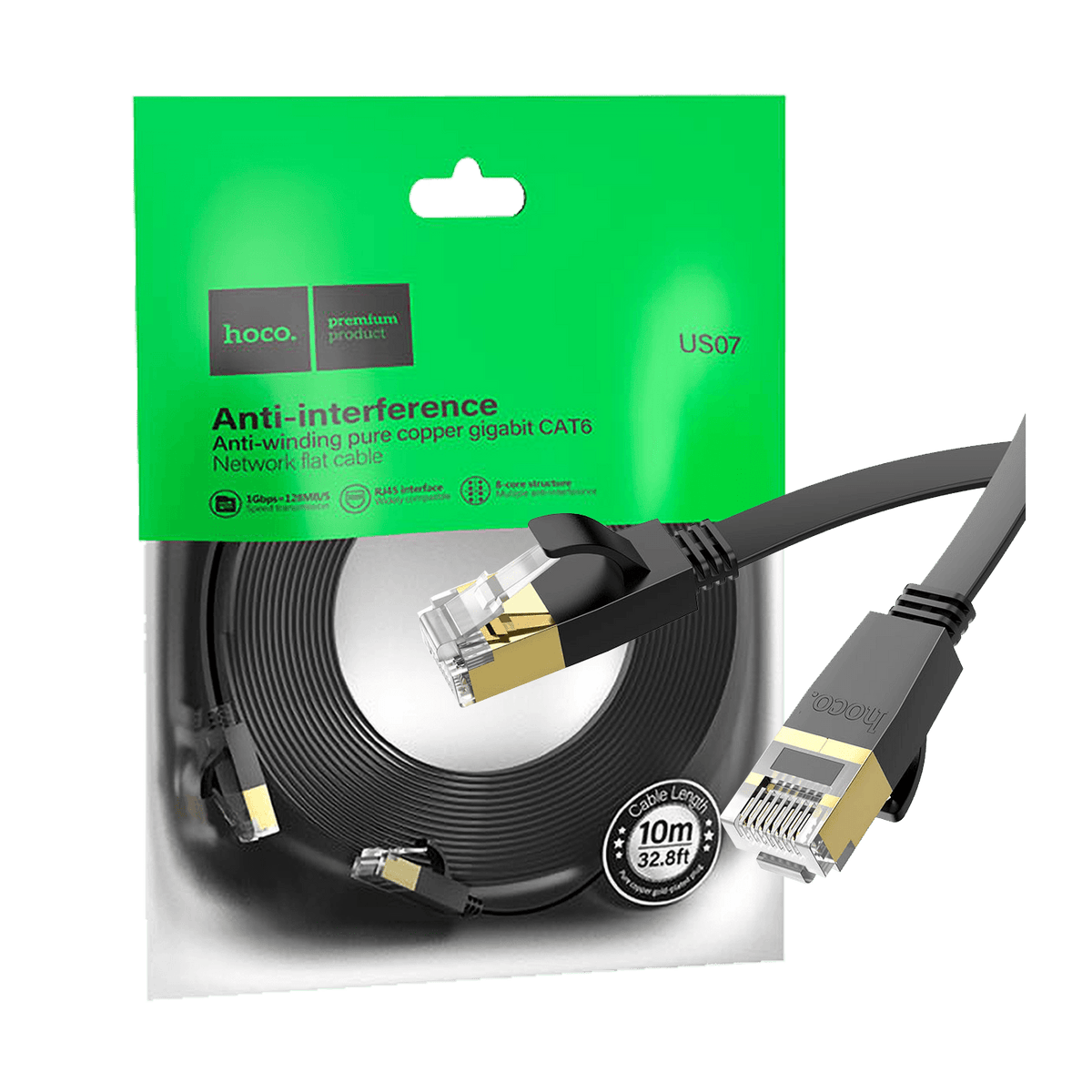 hoco. Mrežni kabl, CAT6, Gigabit Ethernet, flat, 1 met., crna - US07 General, 1 met.