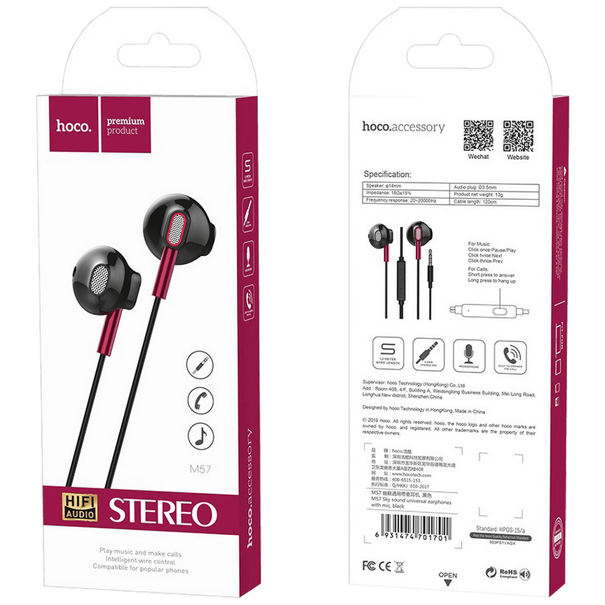 hoco. Slušalice sa mikrofonom, 3.5 mm,dužina kabela 1.2 met,bijela - M55 Memory sound White