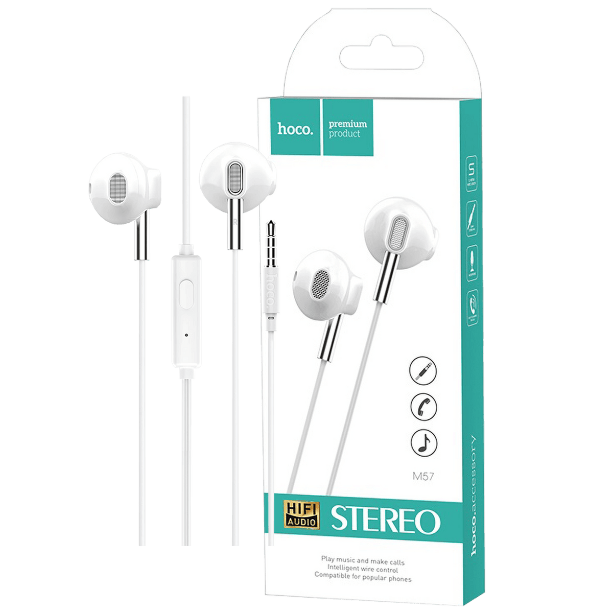 hoco. Slušalice sa mikrofonom, 3.5 mm,dužina kabela 1.2 met,bijela - M55 Memory sound White