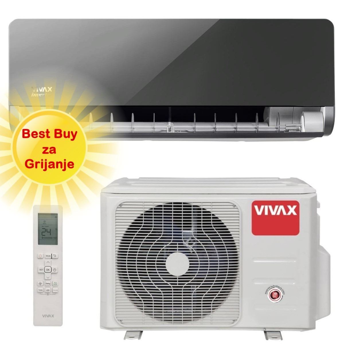 Vivax klima uređaj 3,52kW ACP-12CH35AEHI - H+ design, siva mirror, za prostor do 35m2, A+++ energetska klasa