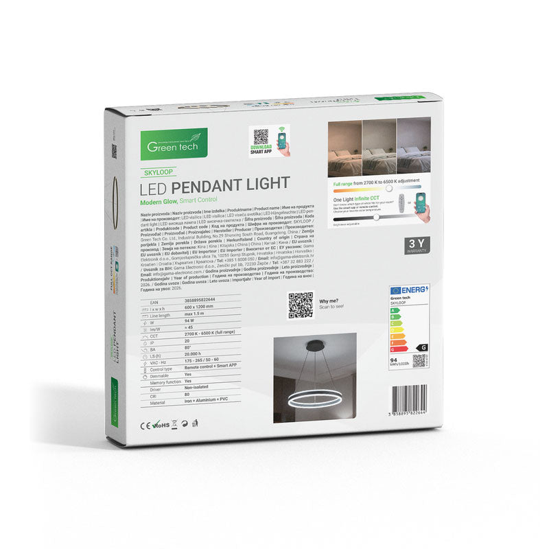 Smart dekorativna visilica Green Tech 94W, 3CCT, dim, APP + daljinski upravljač
