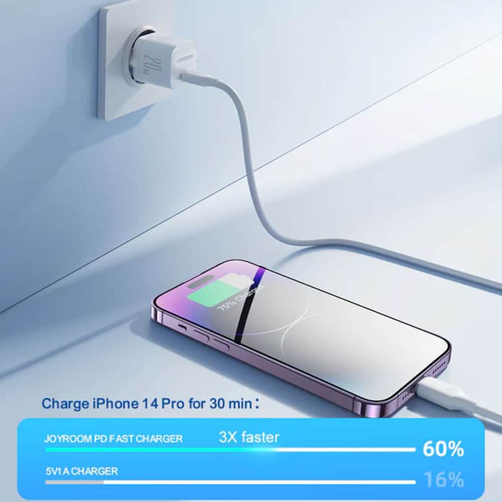 JoyRoom - Zidni punjač (JR-TCF02) - Type-C 20W s kabelom Type-C na Lightning - crni