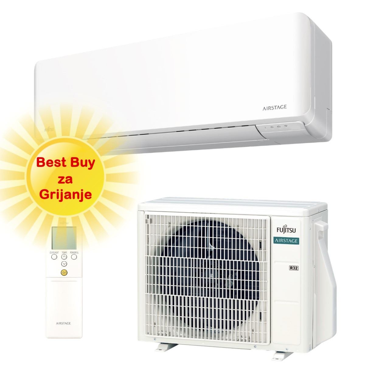 FUJITSU KLIMA UREĐAJ 3,4kW ASEH12KMCG/AOEH12KMCG - Super Eco inverter, za prostor do 35m2, A++ energetska klasa