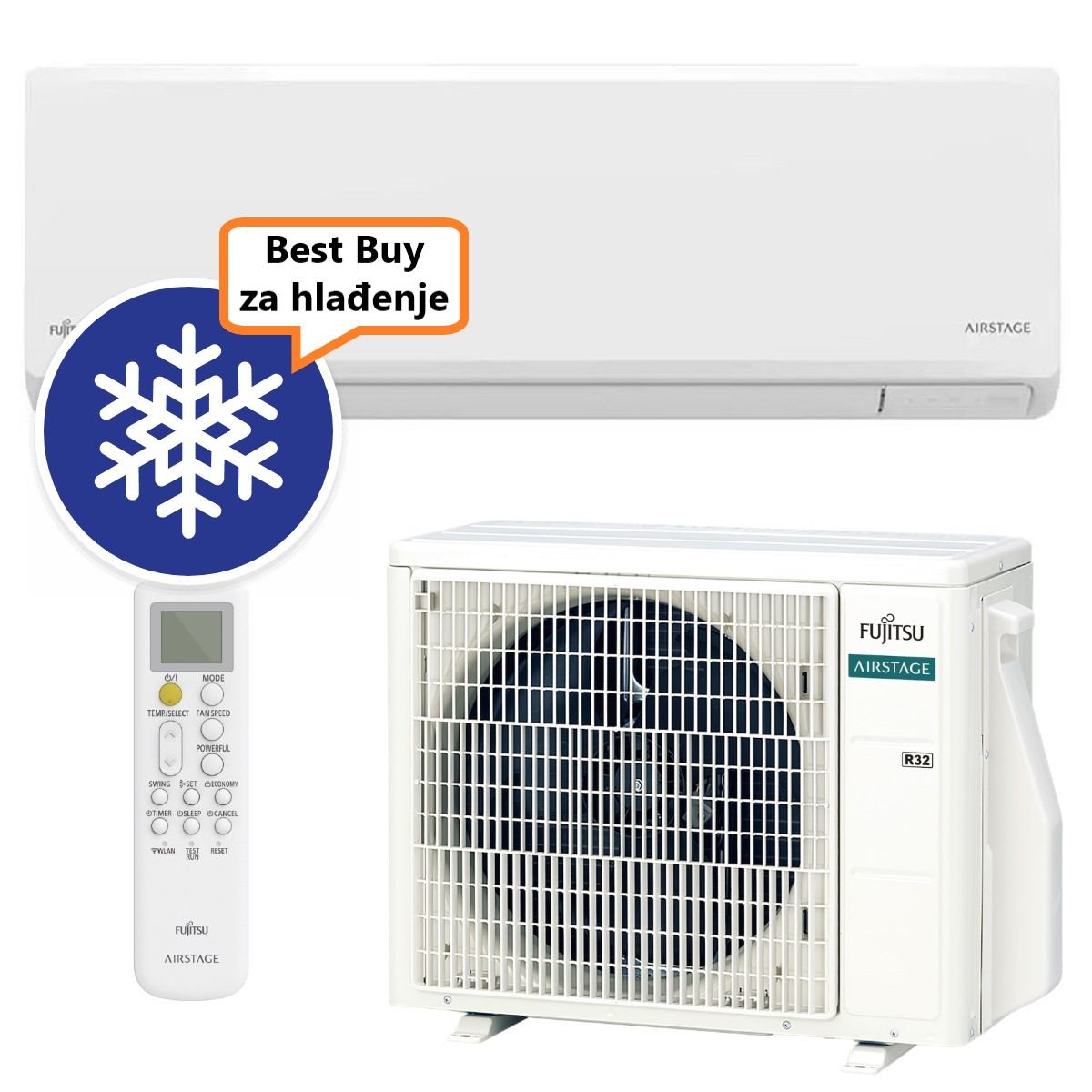 FUJITSU KLIMA UREĐAJ 3,4kW ASEH12KLTA/AOEH12KLTA - Airstage eco pro inverter, za 35m2, A++ energetska klasa