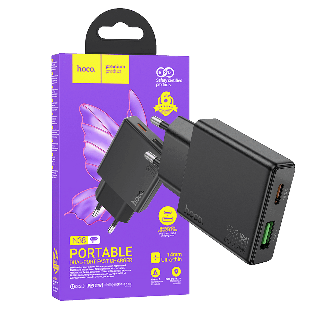 hoco. Punjač kućni, brzi, PD20W + QC3.0 Dual Port - N38 Delgado EU