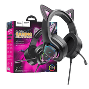 hoco. Slušalice sa mikrofonom, gaming, USB/3.5 mm, LED - W107 Cute Cat Black/Pink