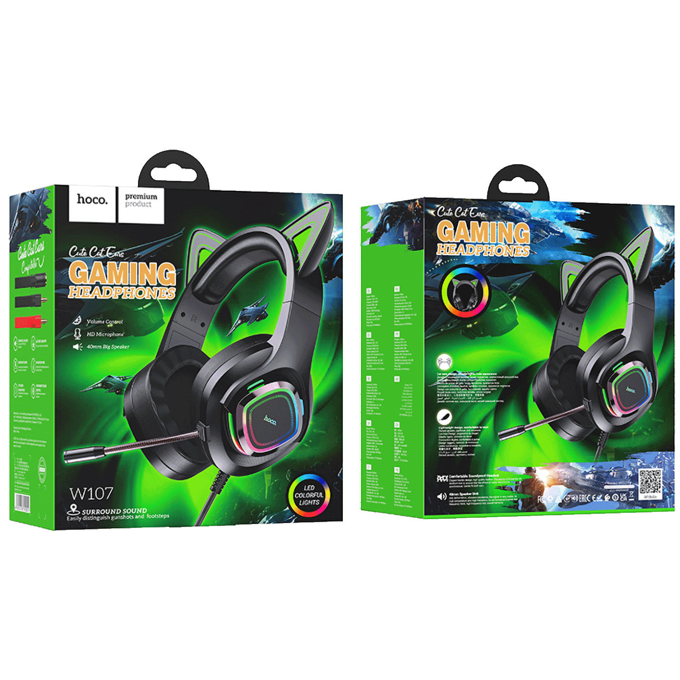 hoco. Slušalice sa mikrofonom, gaming, USB/3.5 mm, LED - W107 Cute Cat Black/Pink