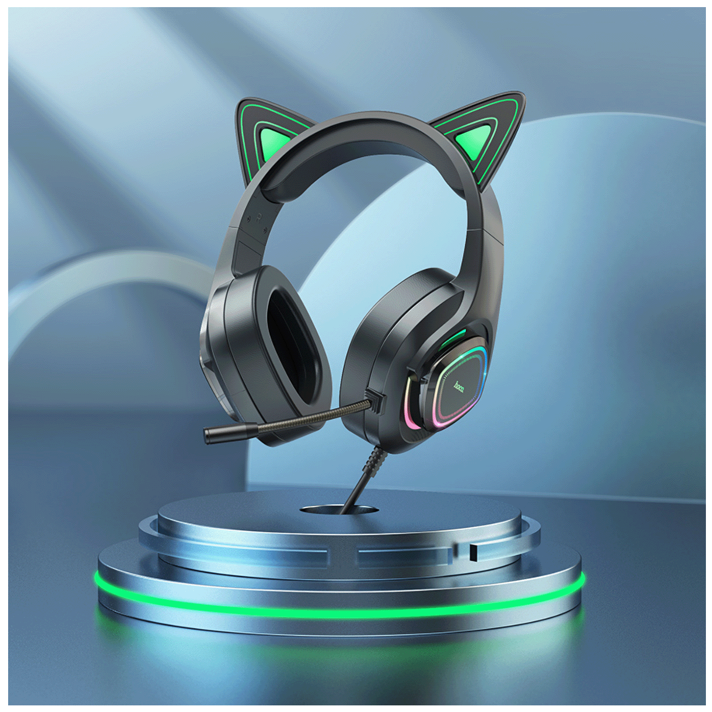 hoco. Slušalice sa mikrofonom, gaming, USB/3.5 mm, LED - W107 Cute Cat Black/Pink
