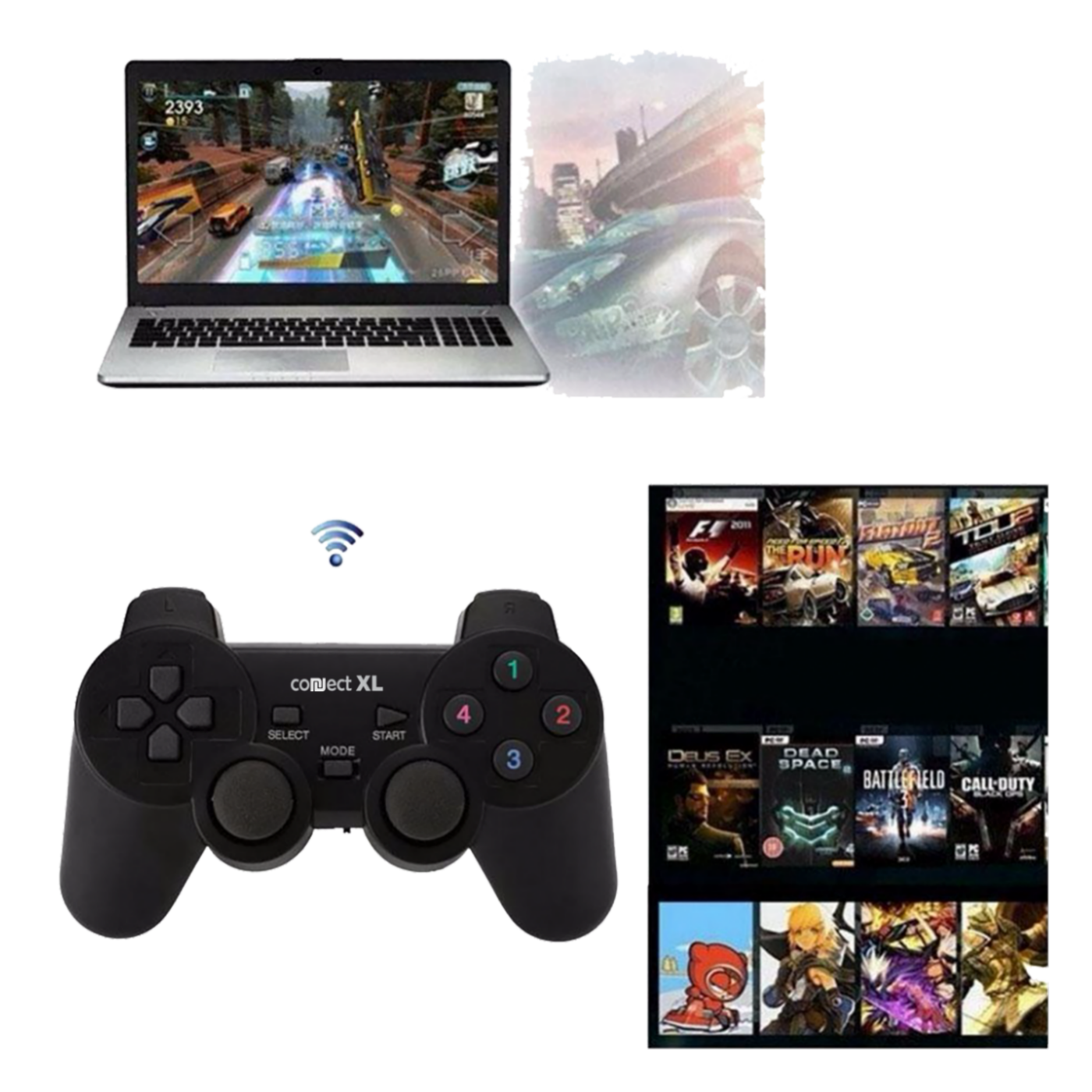 Connect XL Gamepad wireless, 5u1, PC i PS1/2/3, 2,4GHz, 10met - CXL-WG500