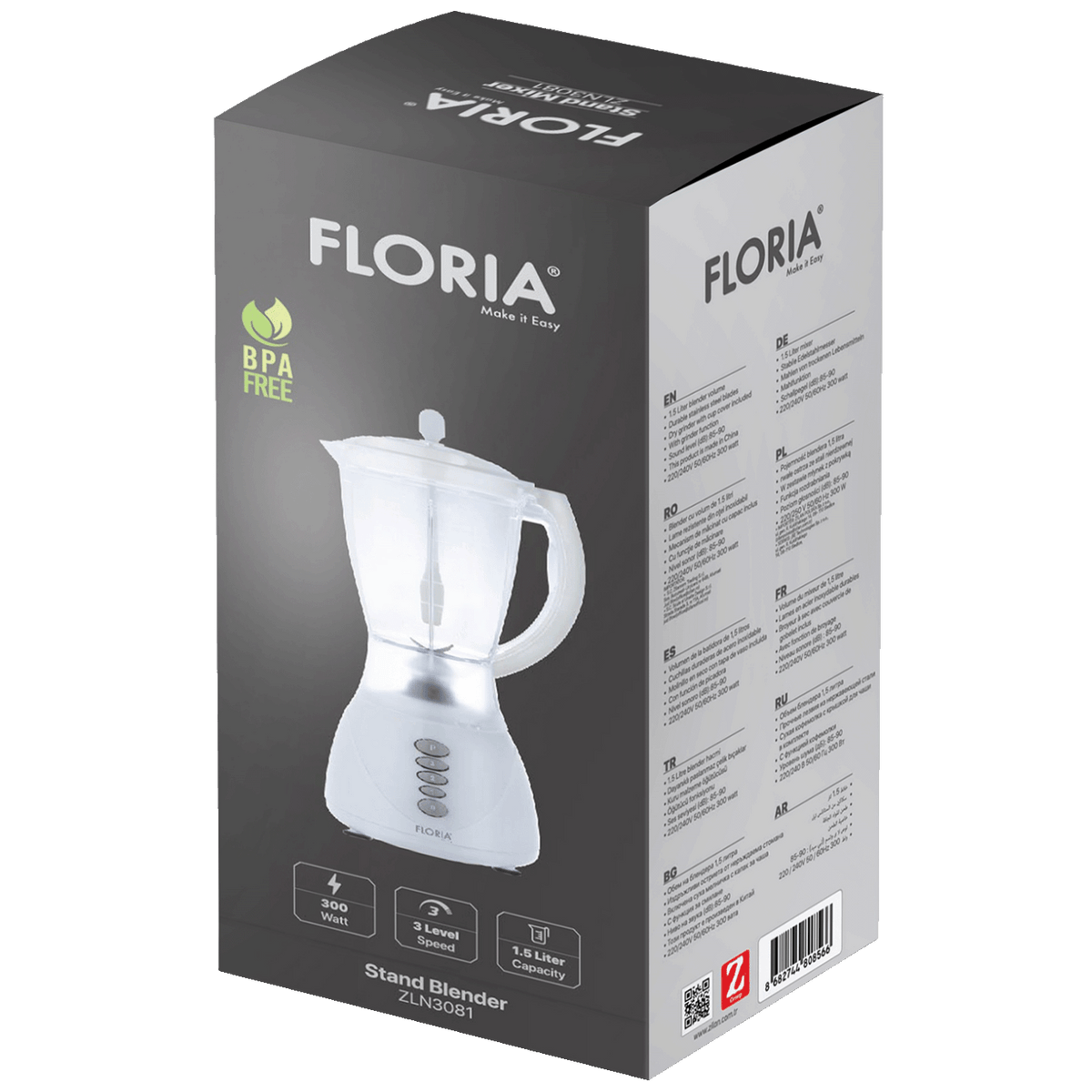 Floria Blender, zapremina 1.5 lit, 300 W, crna - ZLN3080