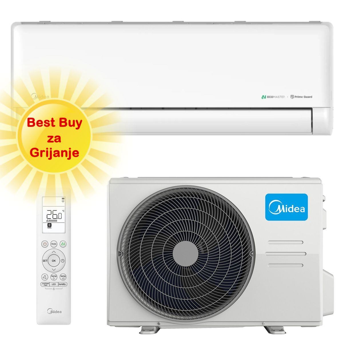 MIDEA KLIMA UREĐAJ 3,5kW EZ-12RD6-I/EZ-12RD6H-O Solstice, za prostor do 35m2, A+++ energetska klasa