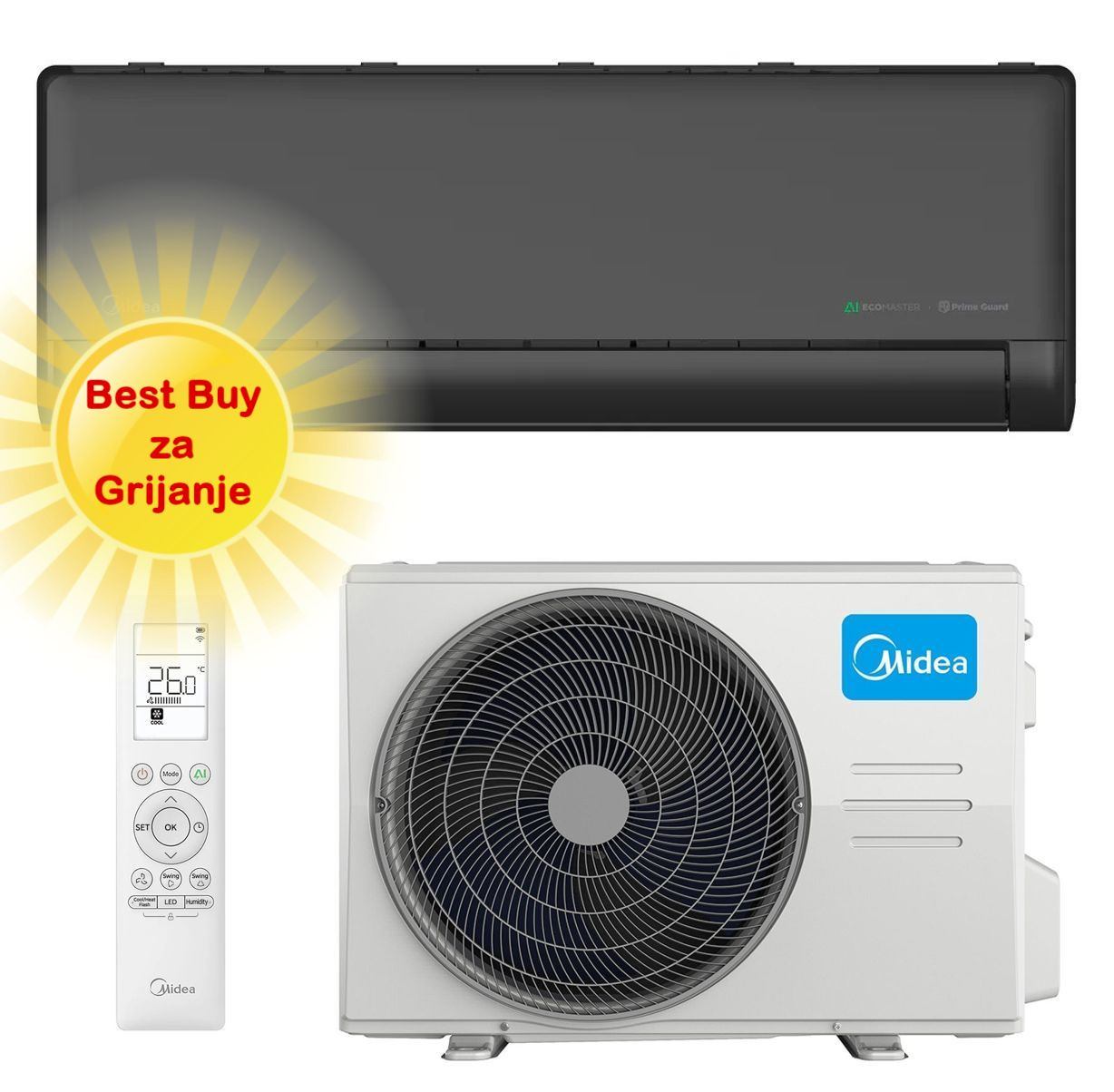 MIDEA KLIMA UREĐAJ 3,5kW EZB-12RD6-I/EZ-12RD6H-O Solstice, za prostor do 35m2, A+++ energetska klasa