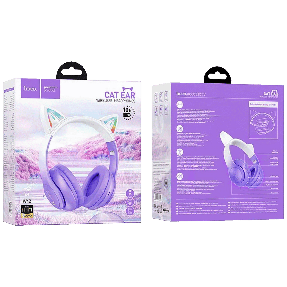 hoco. Slušalice bežične sa mikrofonom, Bluetooth - W42 Cat Ears, Purple Grape