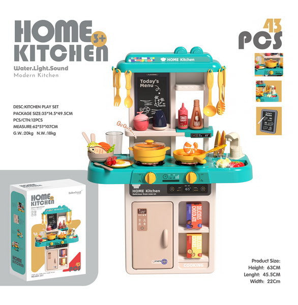 Dječja kuhinja za igru Kitchenette sasvjetlosnim - 43 elemenata - Plava