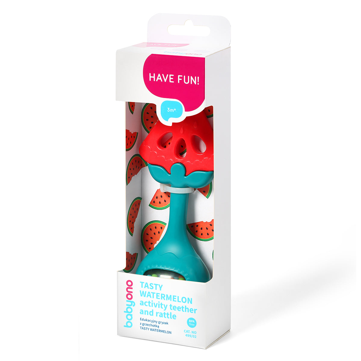 BabyOno Grickalica za zube sa zvečkom, lubenica