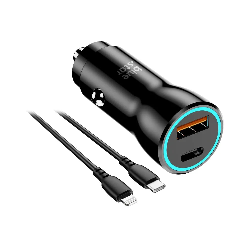 Auto punjač Blue Star 25 W (PD, QC 3.0, AFC) s USB C konektorom i USB C na Lightning 3A kabelom