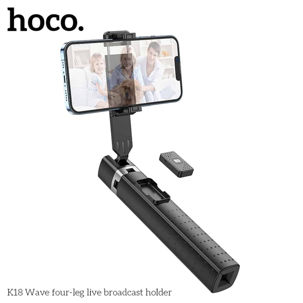 Hoco - Selfie Stick Wave (K18) s bežičnim Bluetooth daljinskim upravljačem i 4 noge- 97 cm - crni