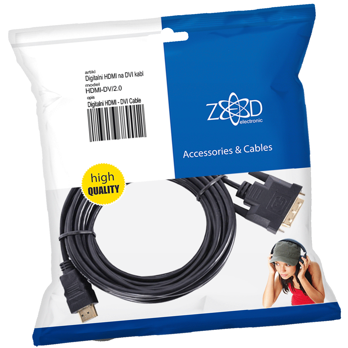 ZED electronic HDMI na DVI kabel, 2.0 met, ver. 1.4 - HDMI-DV/2.0
