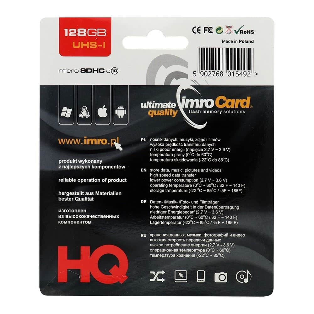 IMRO memorijska kartica microSD 128GB 100MB/s class10 UHS I s adapterom SD