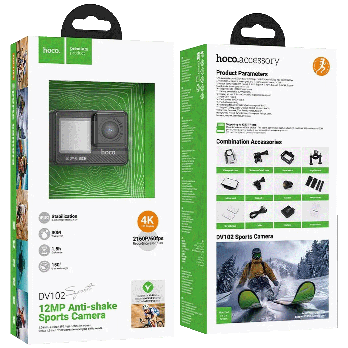 hoco. Sportska kamera, 1.3"/ 2" IPS LCD, 4K UHD, WiFi, microSD - DV101