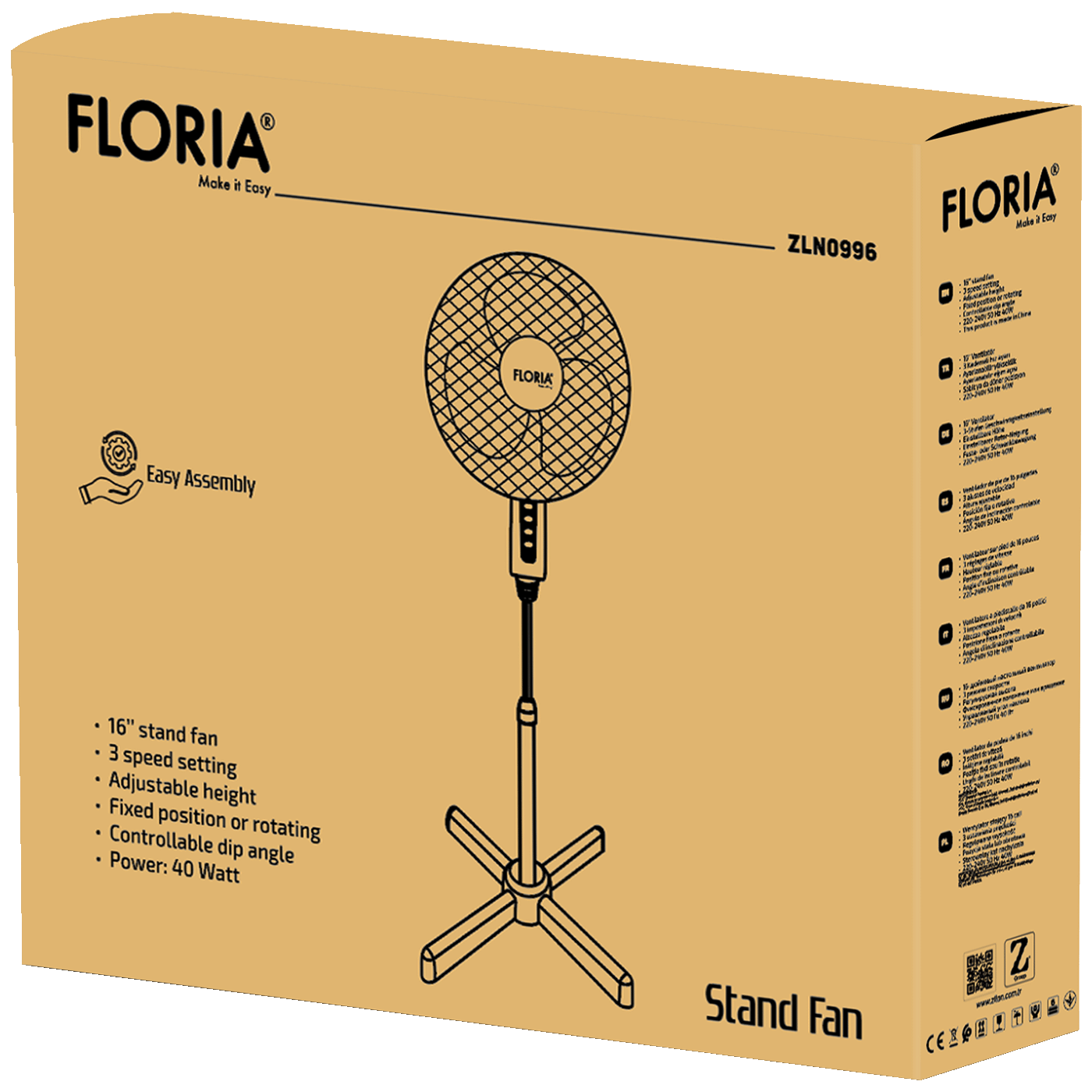 Floria Ventilator sa postoljem, promjer 40 cm, 40 W, crna - ZLN1181