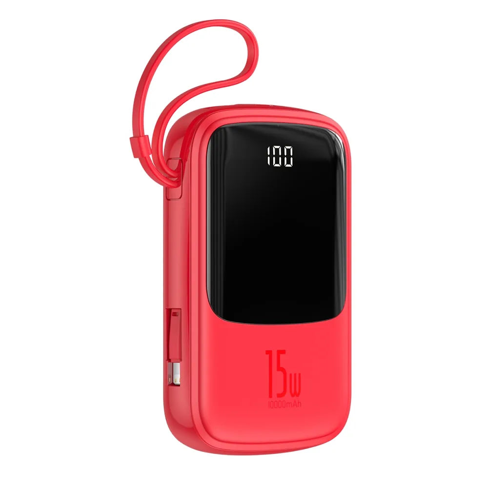 Power Bank BASEUS QPow - 10,000mAh LCD Quick Charge PD 15W s kabelom za Lightning 8-pin crveni PPQD-B09