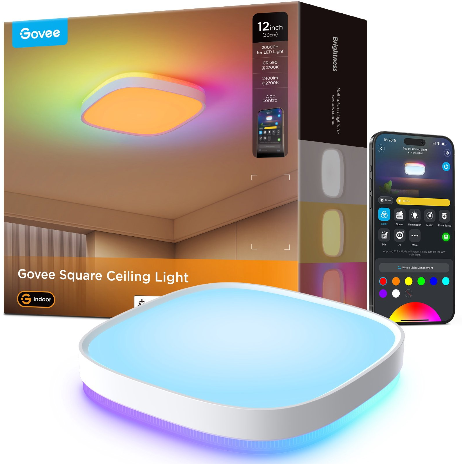 Govee 30cm RGBWW + RGBIC Smart Pametna svjetiljka - stropna Wi-Fi/Bluetooth 28 W