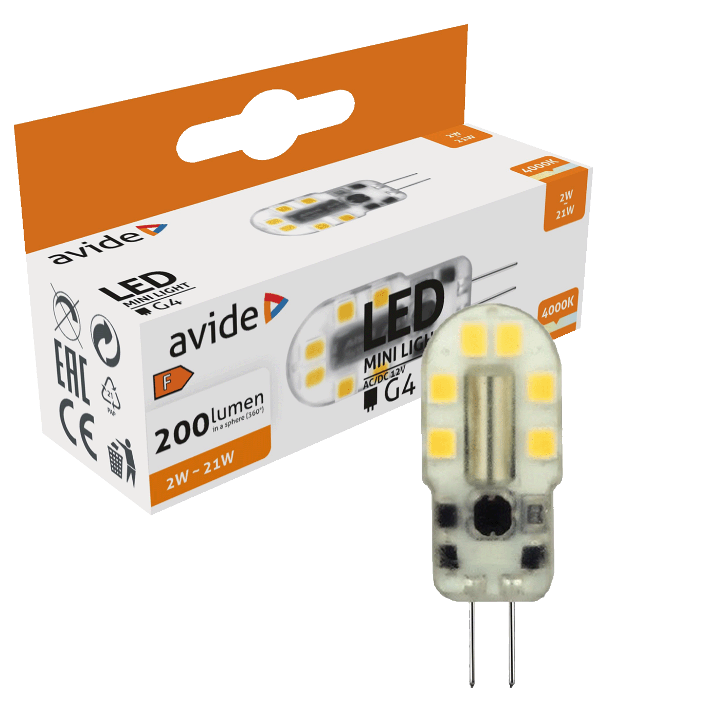 Avide Žarulja, G4, LED 2W, 4000K, 12V DC, bijela svjetlost - ABG4NW-2W-B