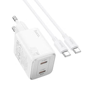 HOCO zidni punjač 2 x Type-C + kabel Type-C do Type-C PD QC 45W GaN N42 bijeli