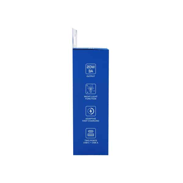 Prio Fast Charge Zidni punjač 20 W PD (USB C) + QC 3.0 (USB A) Noćno svjetlo bijelo