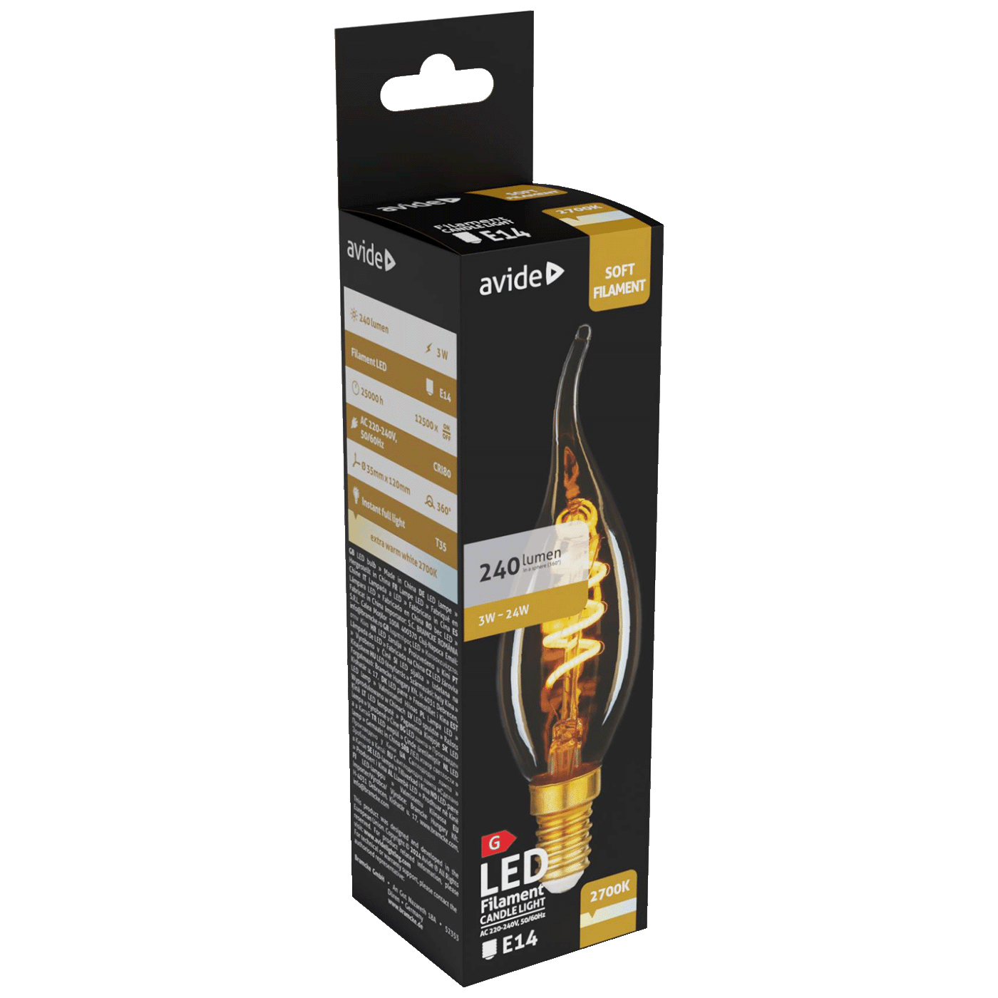 Avide Žarulja,LED 3W,E14,2700K,230V AC,topla bijela svjetlost - Soft Filament Candle Flame 3W E14