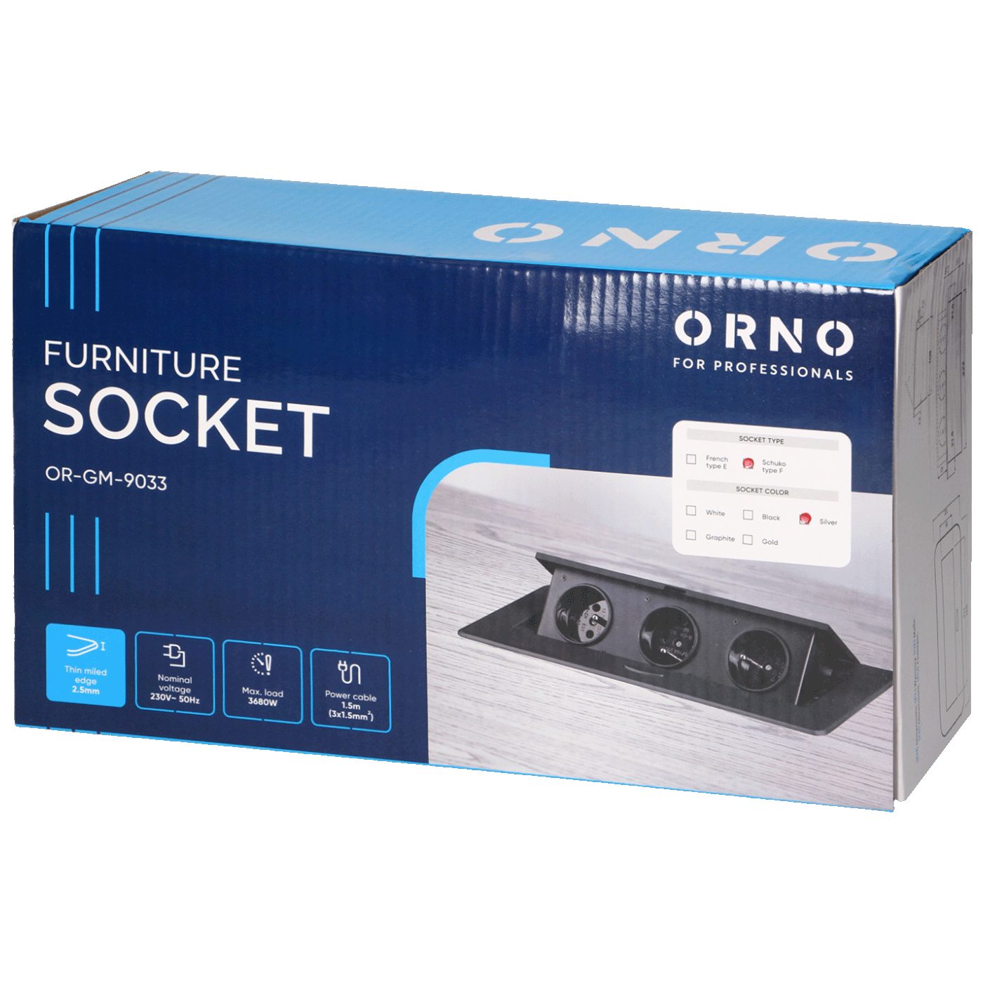 Orno Produžni kabel sa 3 x Schuko utičnice, ugradbena - OR-GM-9033(GS)/G