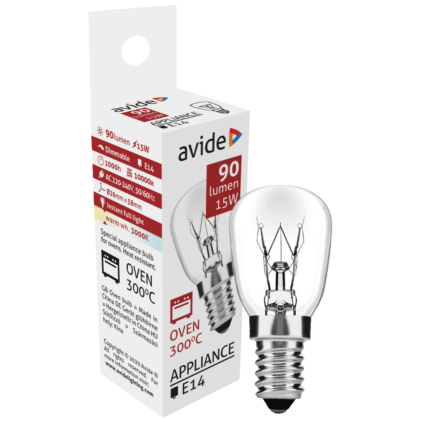 Avide Žarulja za pećnicu, 15W, E14, 3000K, 300 °C, IP20 - Oven 300 °C bulb 15W E14