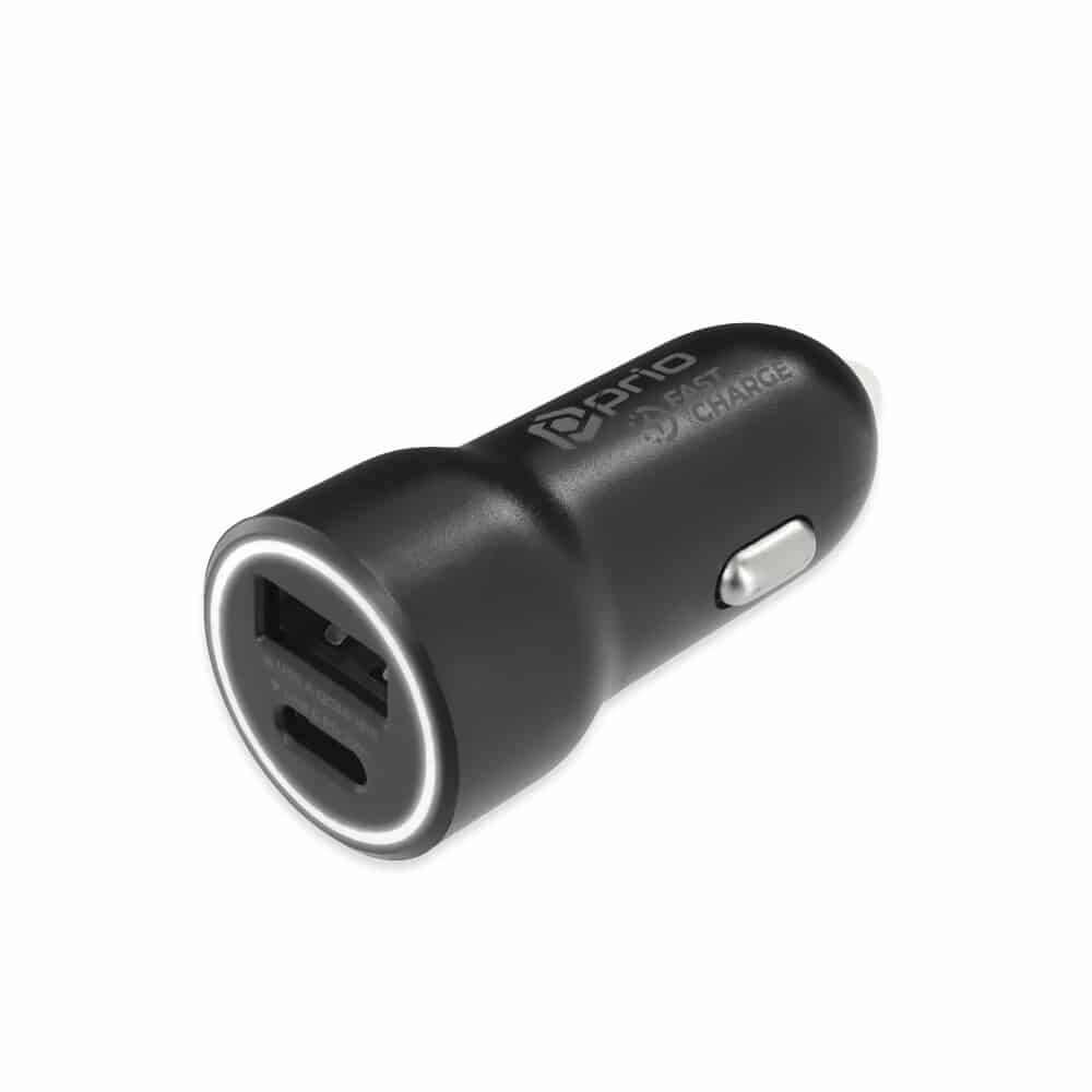 Prio Fast Charge Car Charger 20W PD (USB C) + QC 3.0 (USB A) black