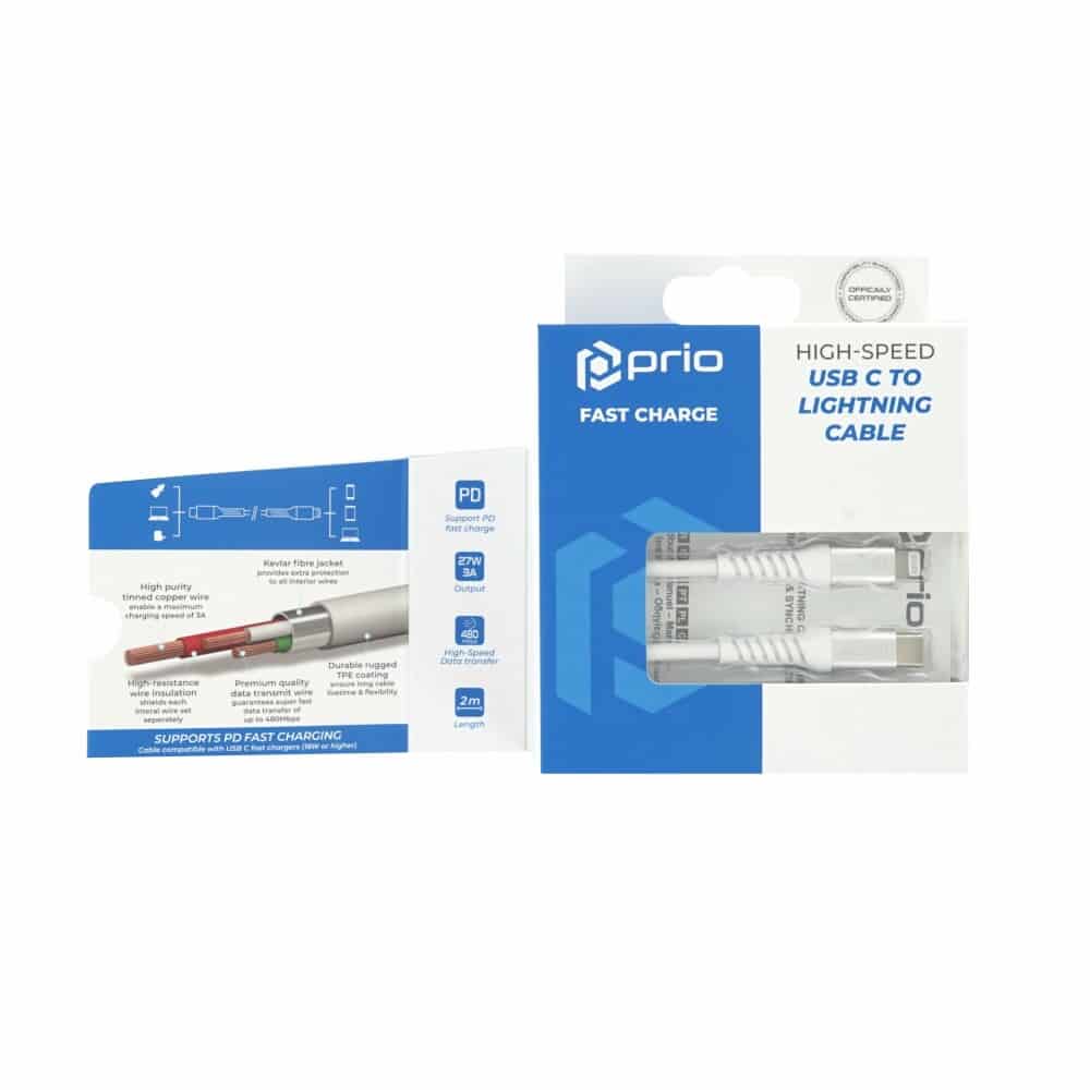Prio Charge & Sync USB C na Lightning kabel MFi certificiran 2 m bijele boje