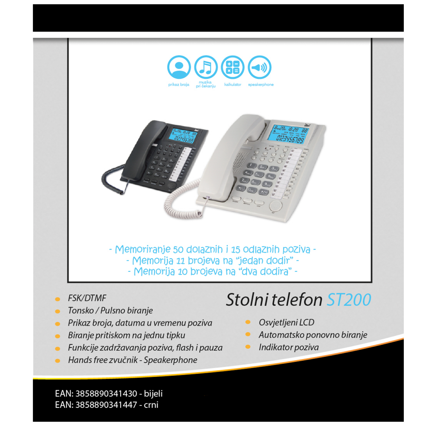 MeanIT Telefon analogni, stolni, LCD zaslon, crni - ST200 Black
