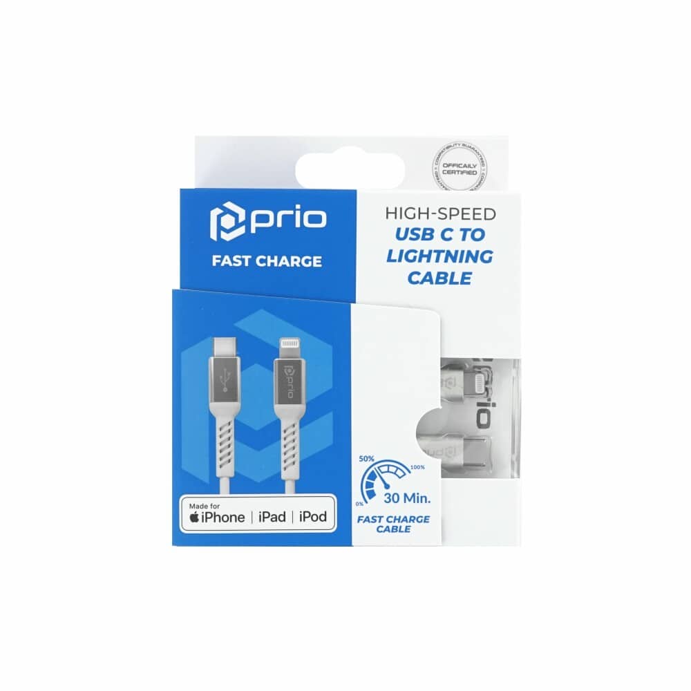 Prio Charge & Sync USB C na Lightning kabel MFi certificiran 2 m bijele boje